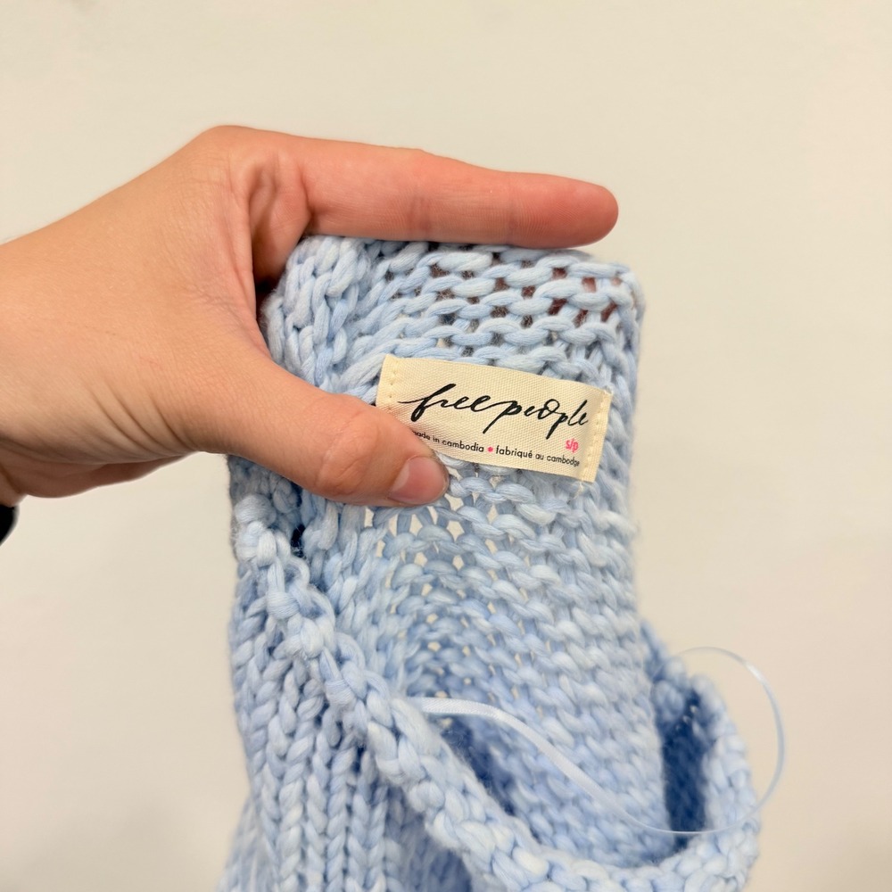 Free People Opal Rollneck Chunky Knit Sweater Cashmere Blue Cropped Pullover S/P - Picture 6 of 10